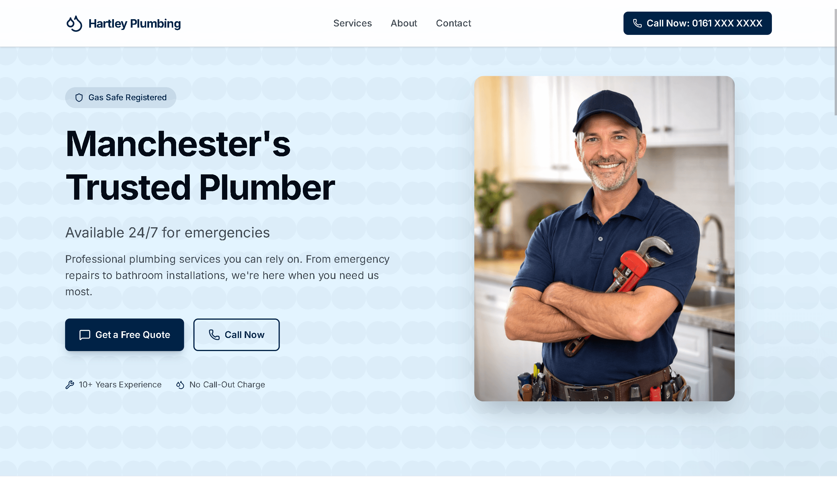 Hartley Plumbing website — Manchester plumber landing page